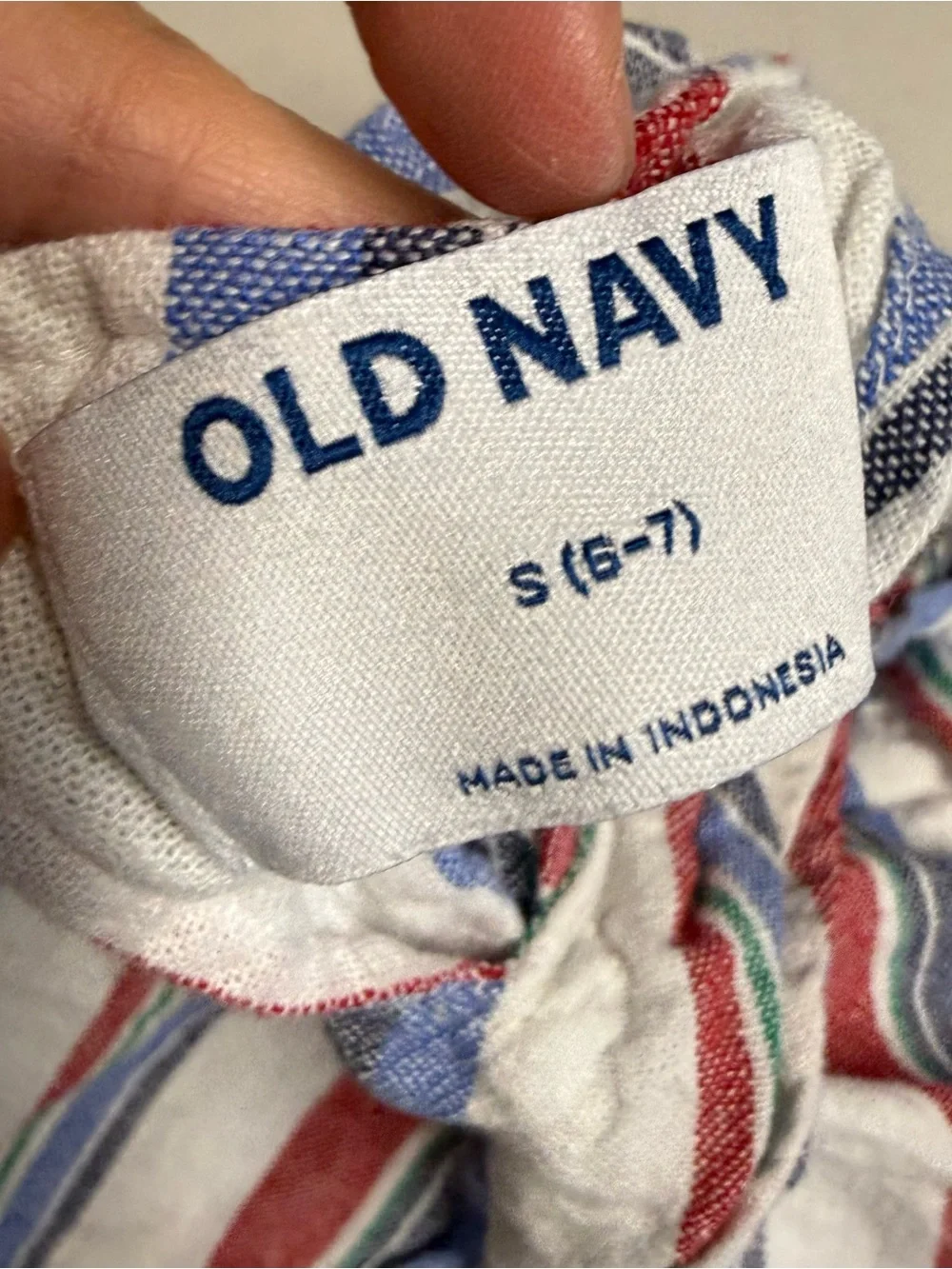 Old Navy Girls Cotton & Linen Striped Tank Top in Red, Blue, and White 6/7